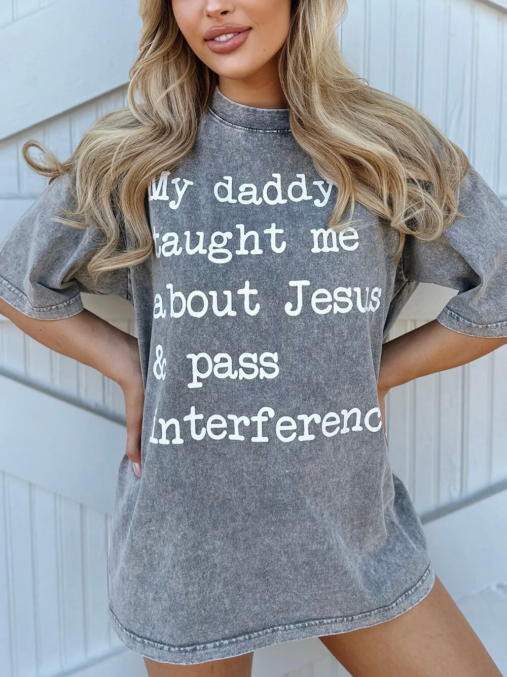 Mineral-Wash My Daddy Taught Me About Jesus & Pass Interference グレー T シャツ