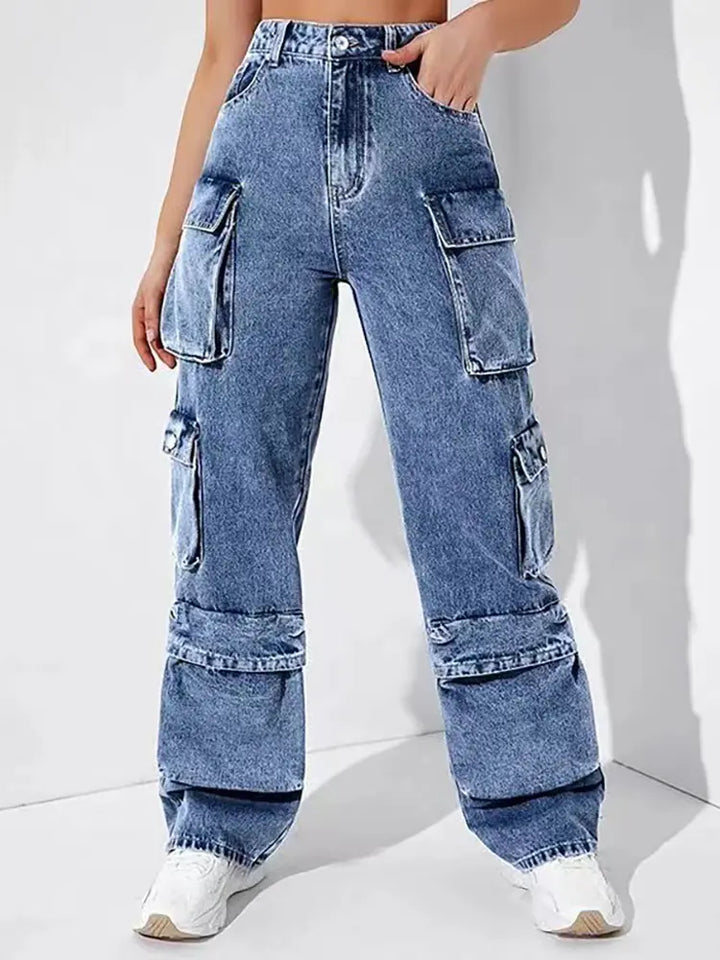 High-Waisted Denim Cargo