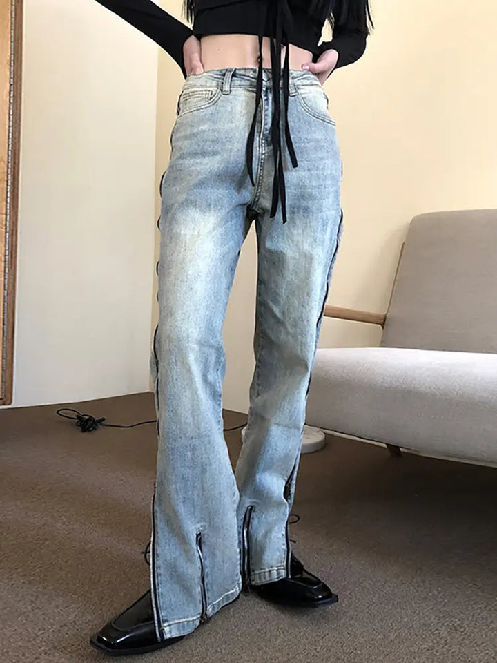 Streetwear Flare lynlås jeans