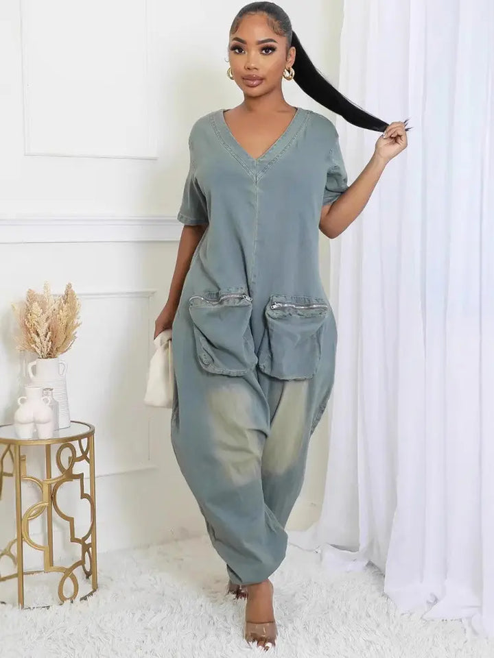 Retro Loose Jumpsuit with Pockets