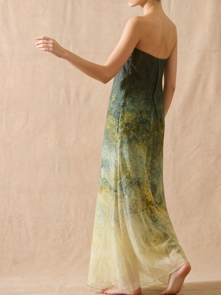 Strapless Ombre Silk Gown