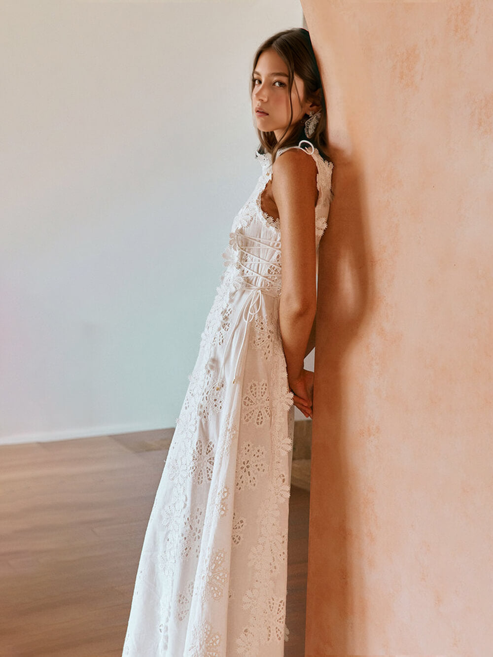 Delicate Lace Hook And Lace Up Sides Maxi Dress Boiilife Delicate Lace Hook And Lace Up Sides Maxi Dress Boiilife