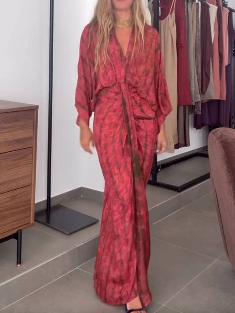 Kimono-stil trykt kjole