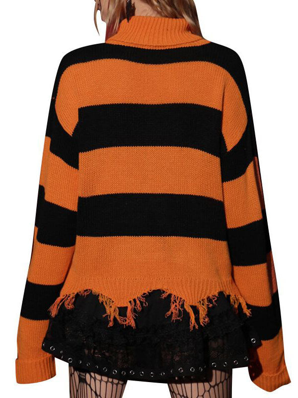 Maglione con frange a righe di gatto di Halloween