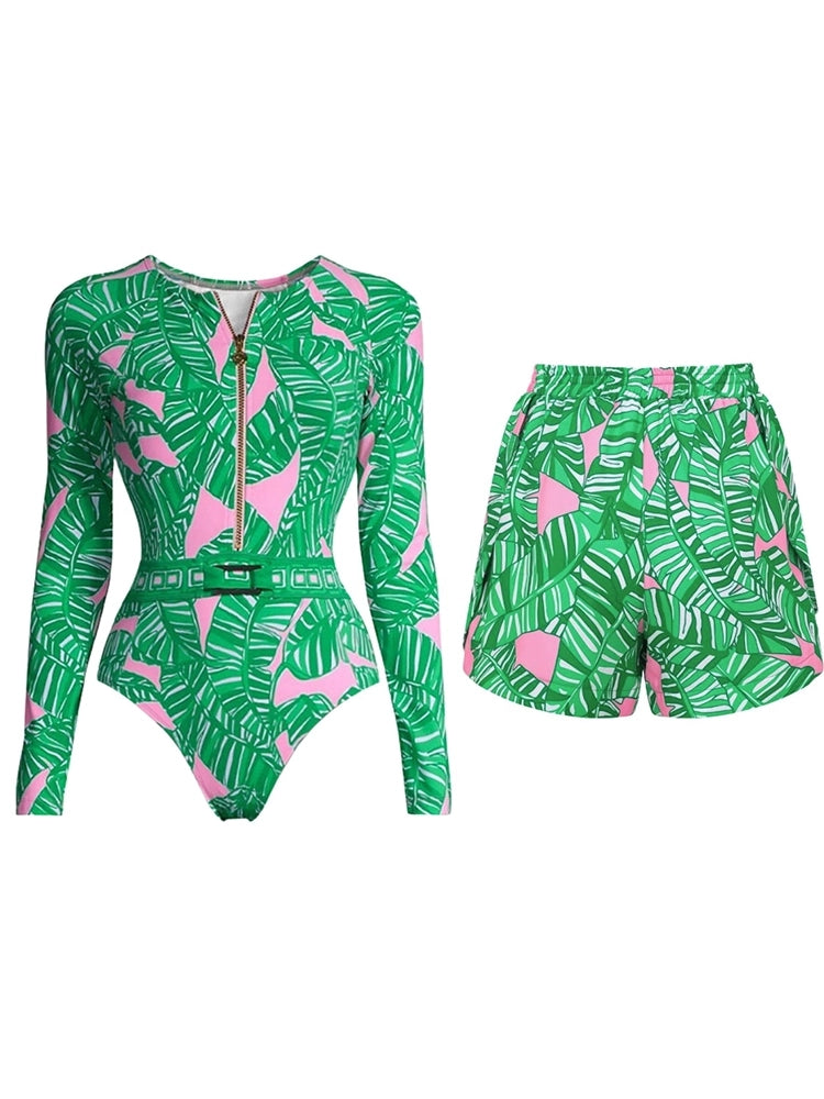 Groene bedrukte surfshorts set