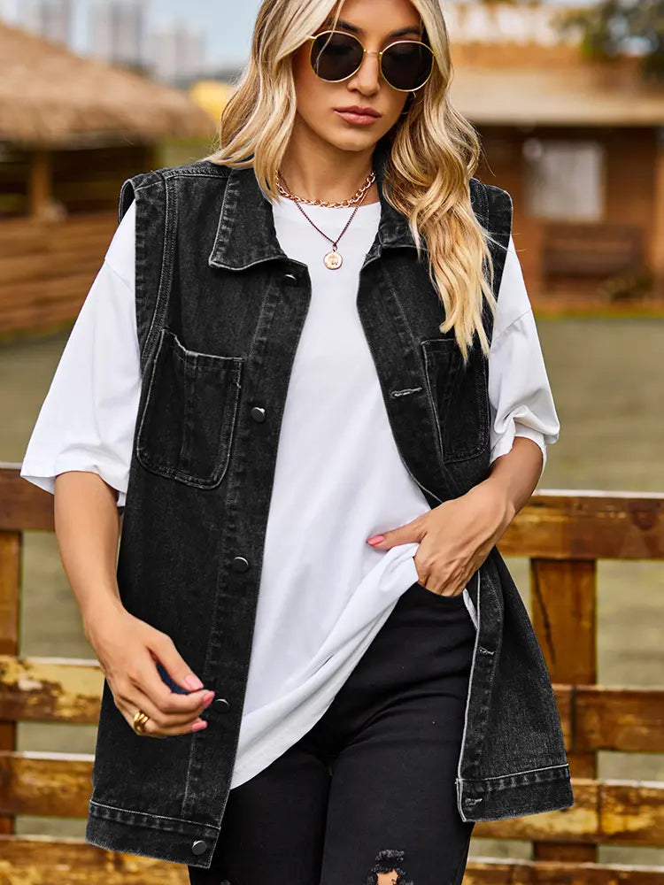 Gilet in denim senza maniche chic