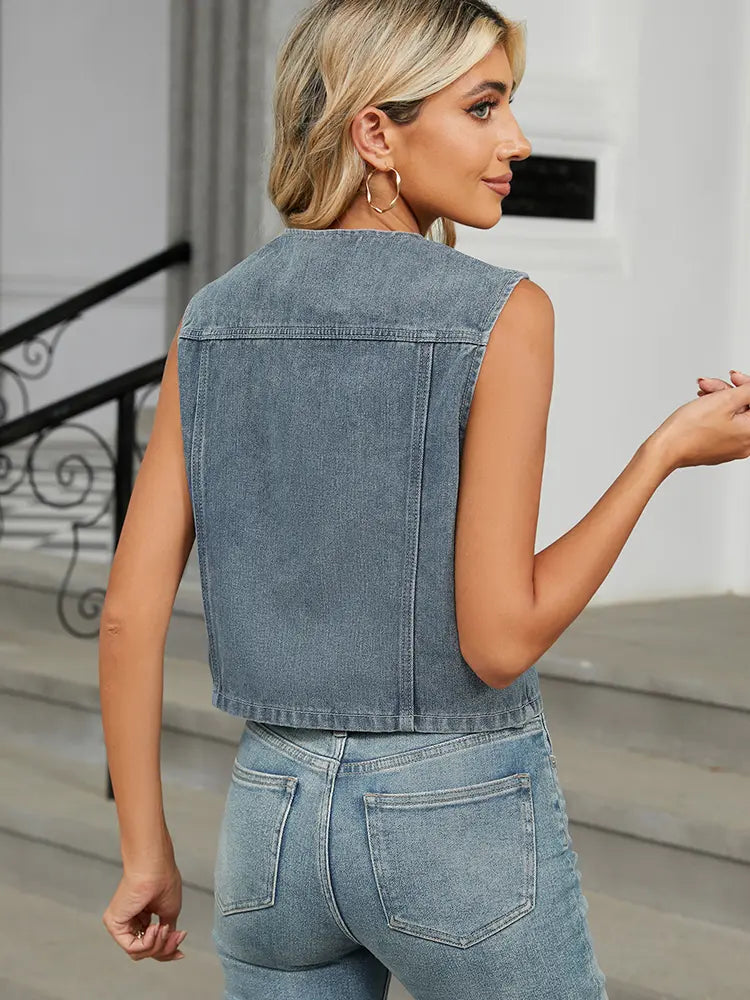 Slim fit knappuppsatt jeansväst topp