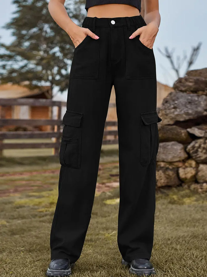 Pantalones cargo de mezclilla con cintura elástica estilo americano