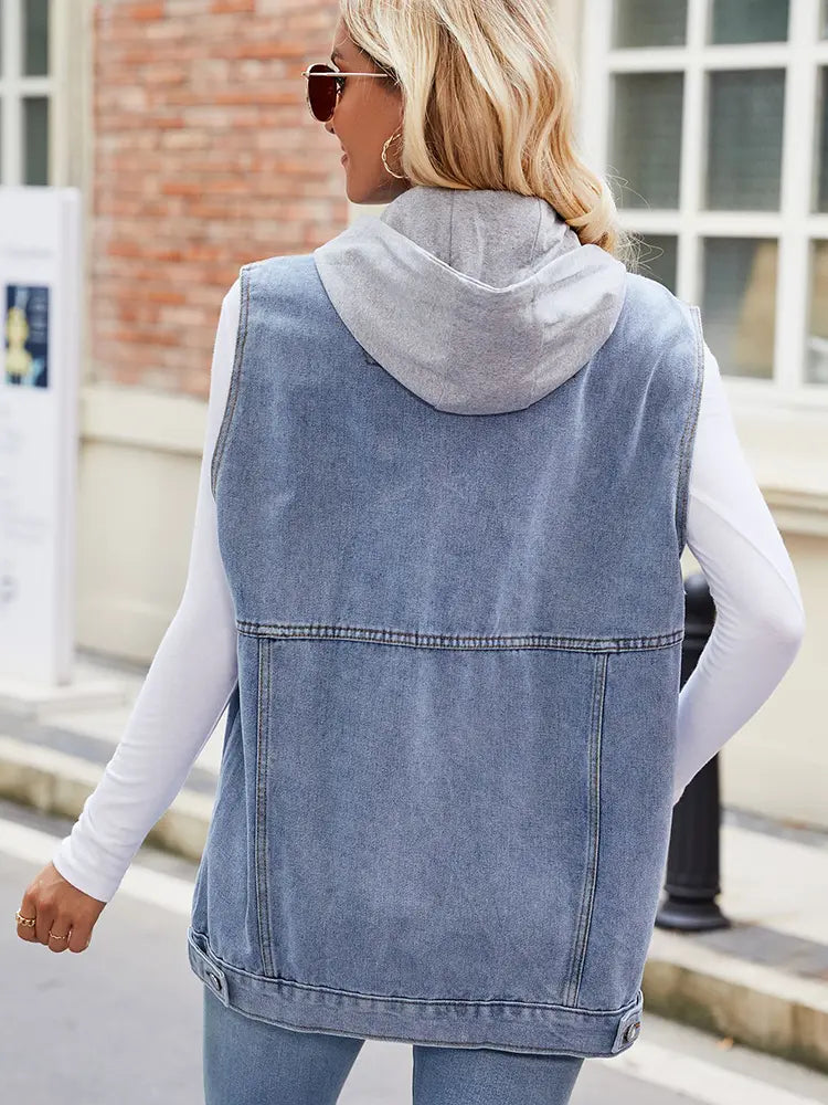 Gilet en denim à capuche sans manches tendance été