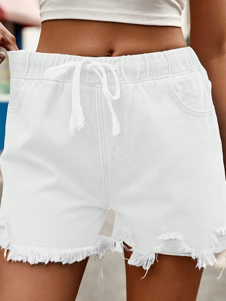 Hochtaillierte Elastische Denim-Shorts