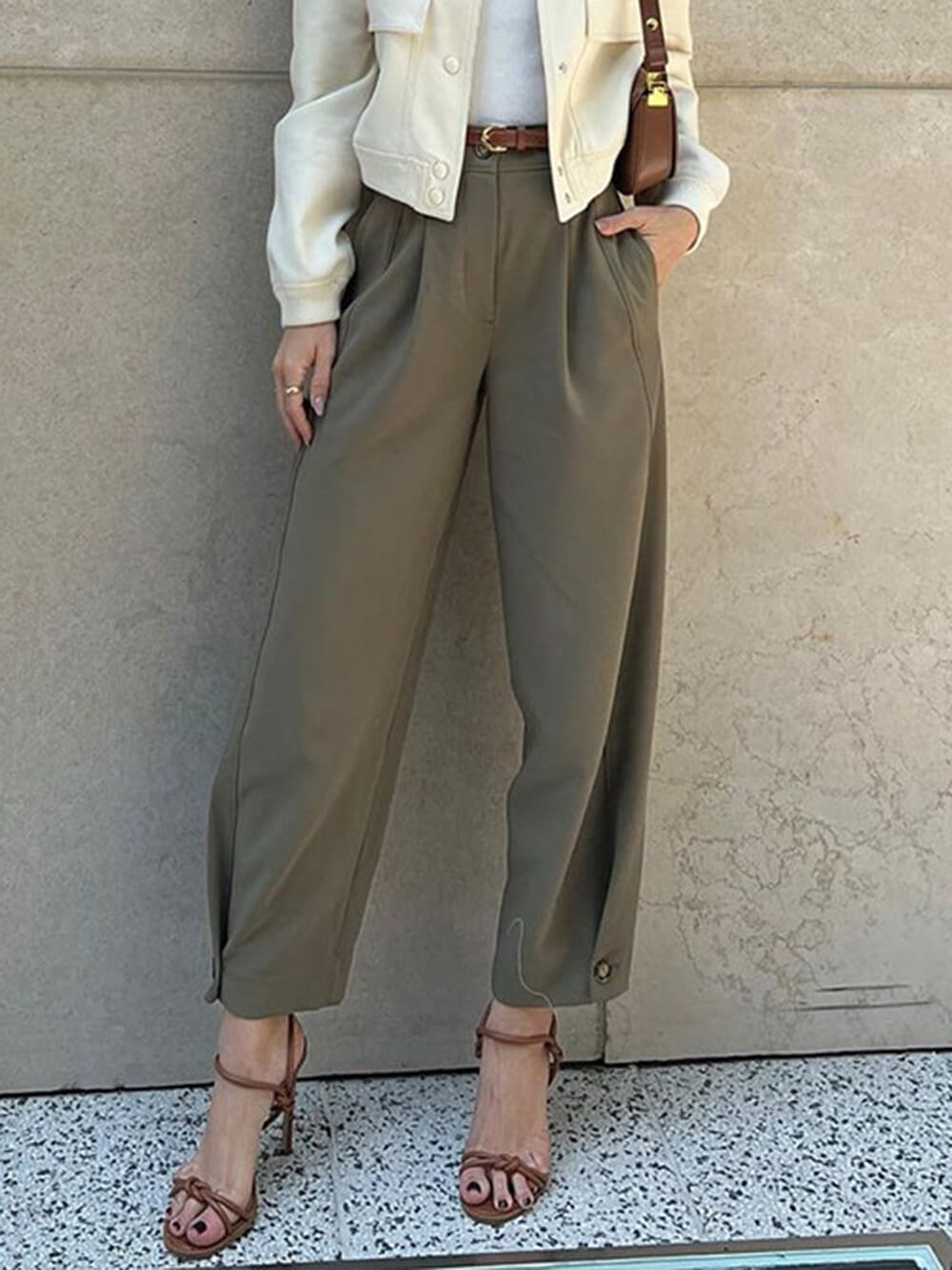 Stijlvolle losse pantalon met trekkoord en hoge taille
