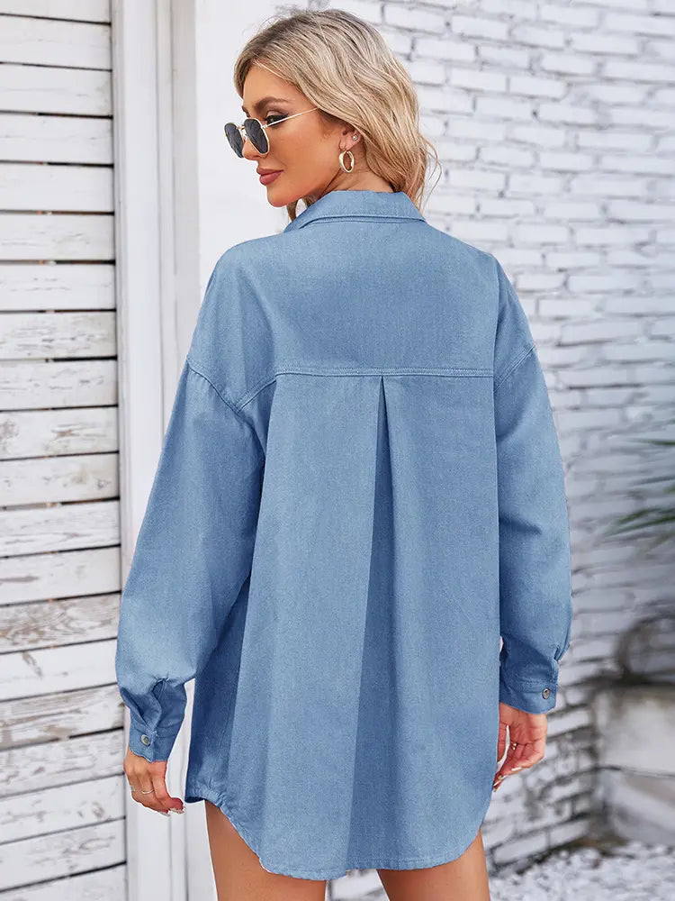 Lente Losse Pasvorm Lange Mouwen Denim Shirt