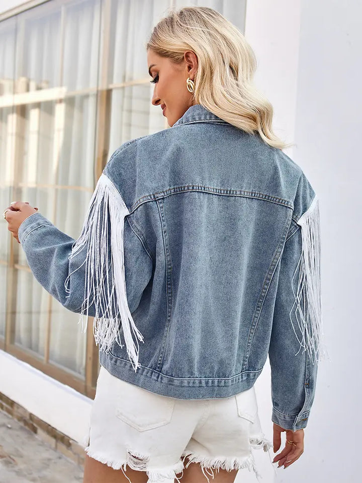 Veste en denim à manches longues Spring Fringe