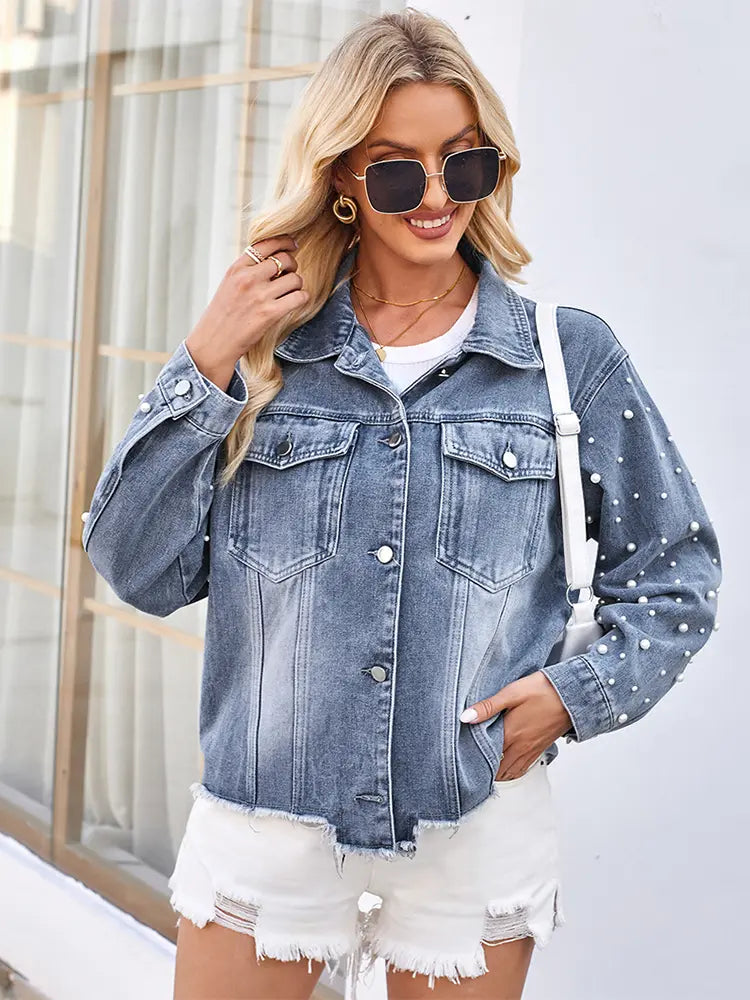 Beaded Washed Denim Jacket