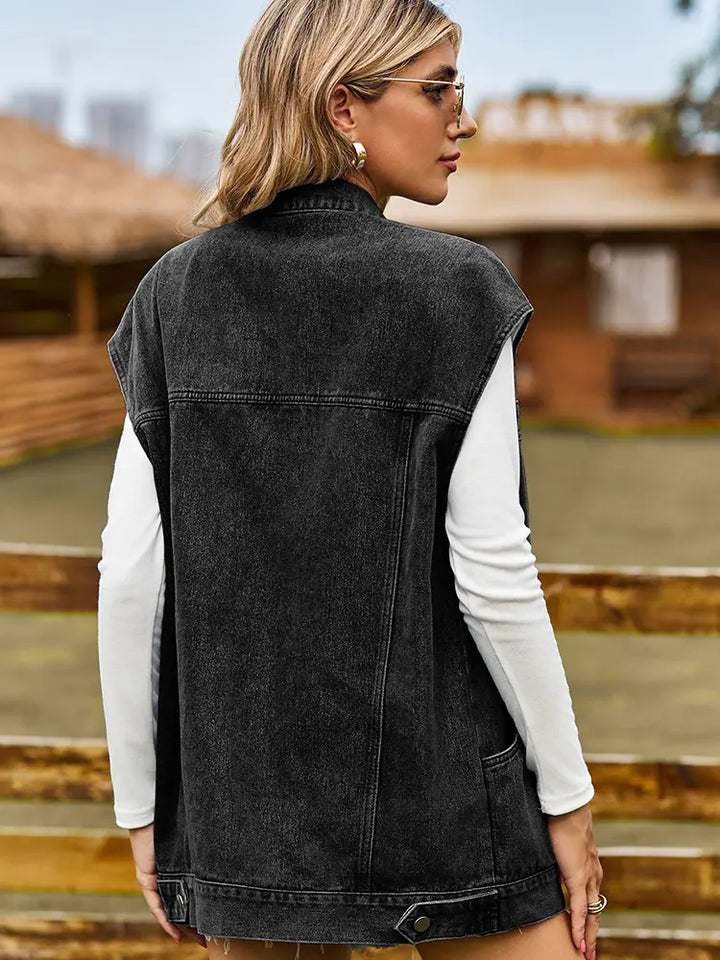 Gewassen denim vest met unieke zakken