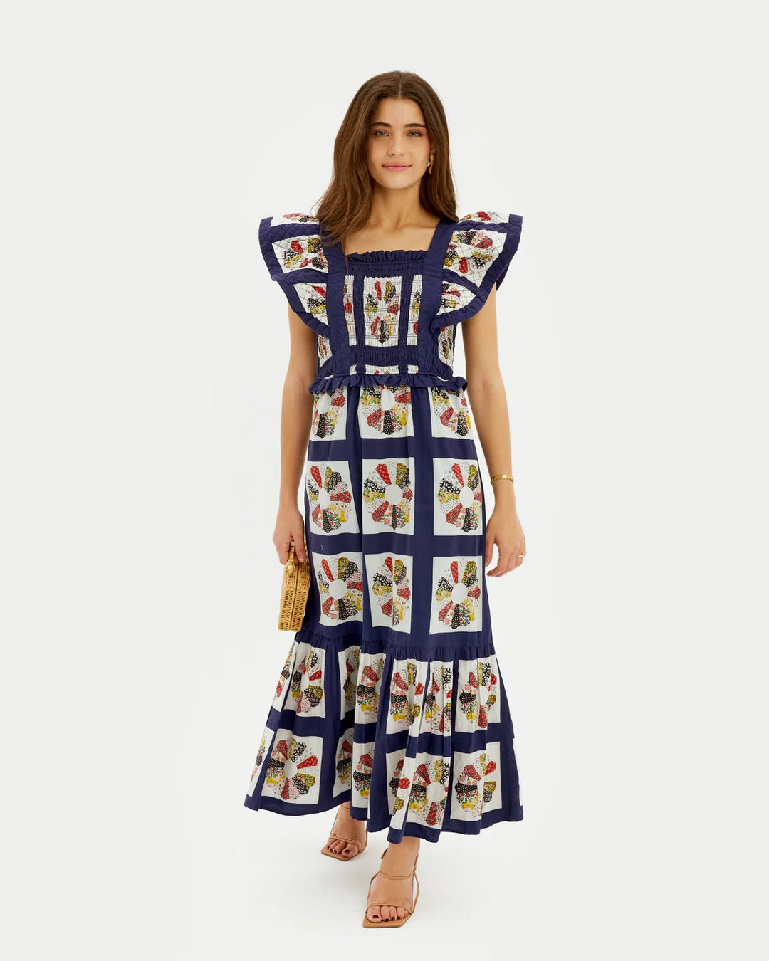 Vestido longo de algodão estampado