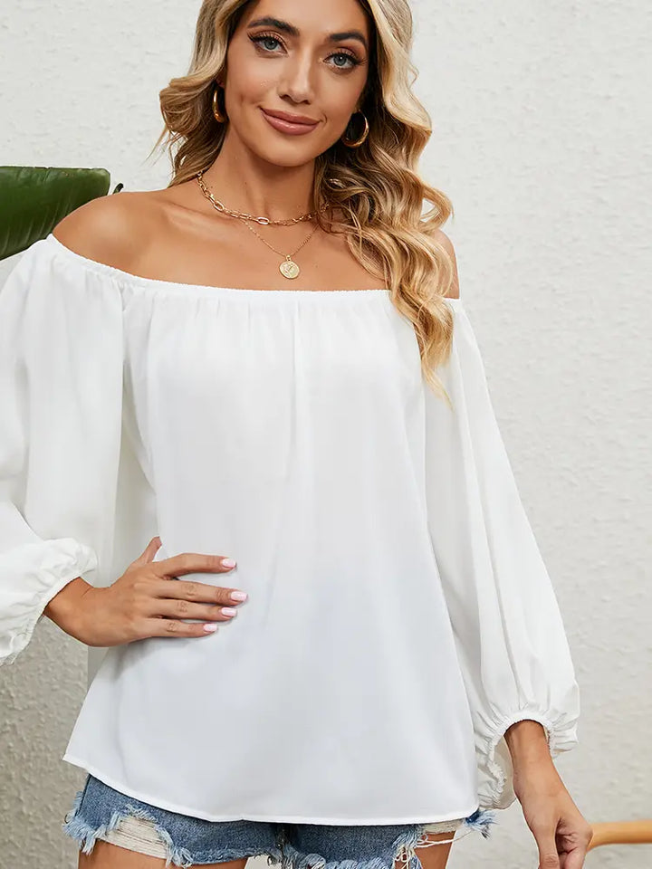 Off-Shoulder Solid Chiffon Bluse