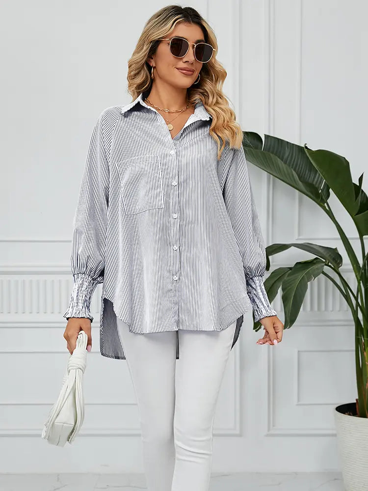 Chemise rayée à manches plissées et coupe ample