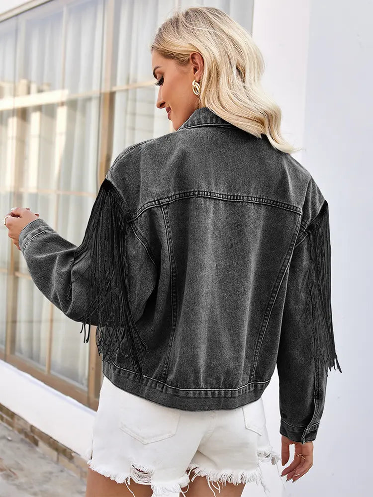 Lente Fringe Lange Mouwen Denim Jacket