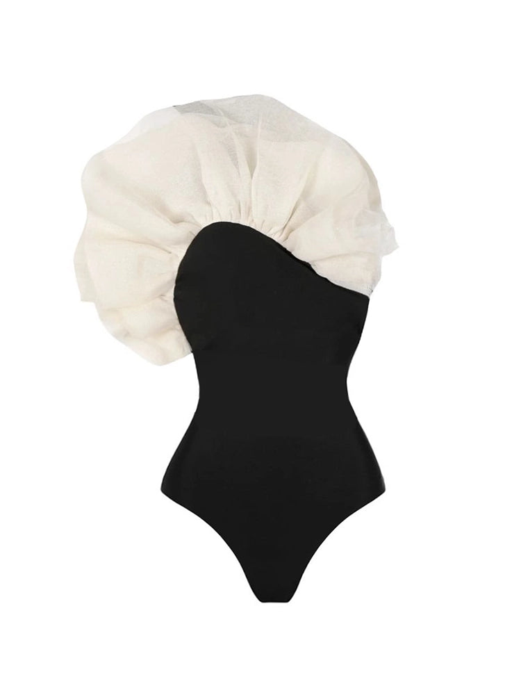3D Floral Solid Color Swimsuit