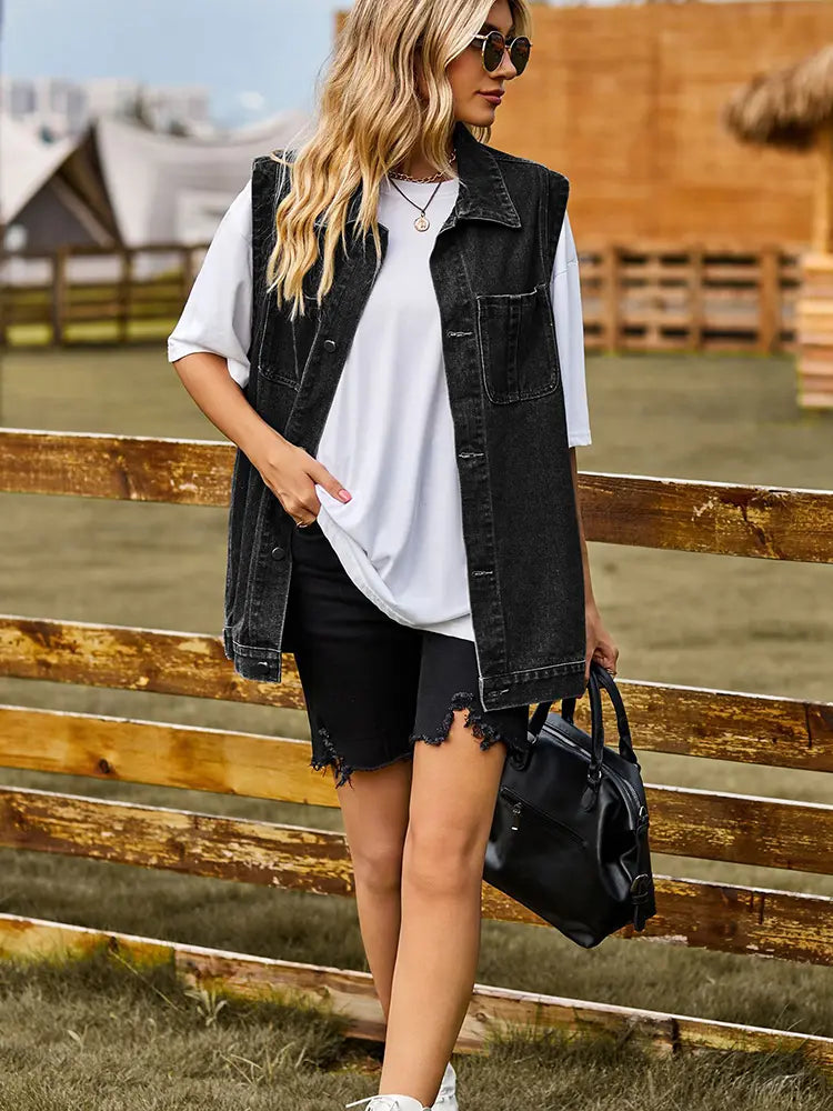 Chic Sleeveless Denim Vest