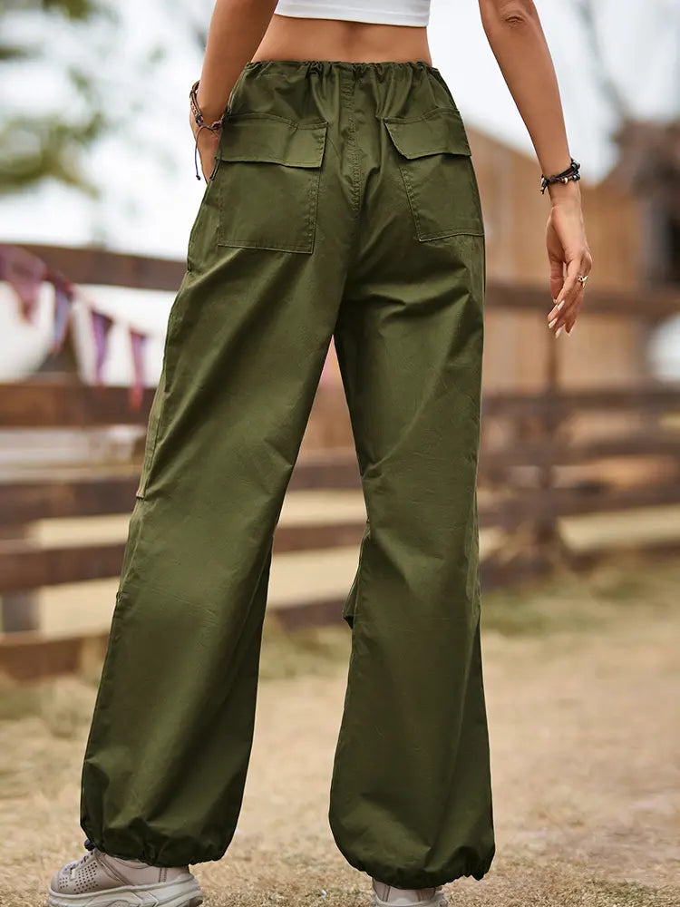 Vintage Street Style Drawstring Cargo Joggers