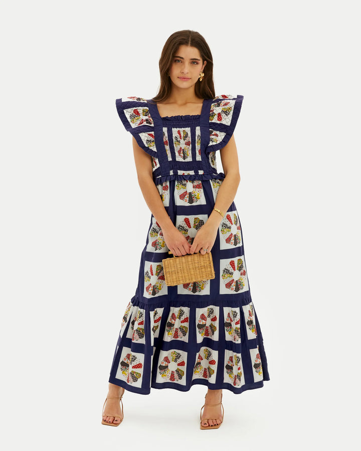 Vestido longo de algodão estampado