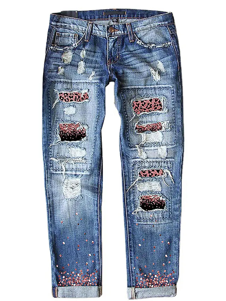 Jeans imprimeu slim fit la modă