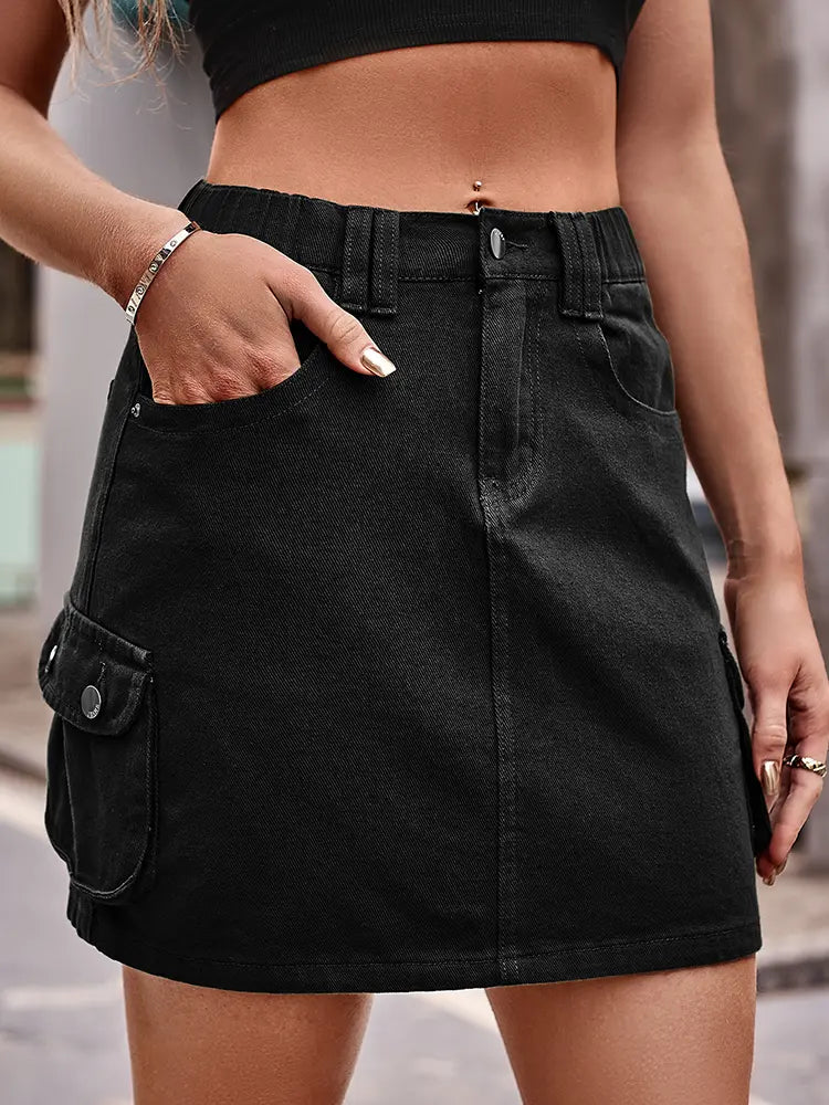 Elastic Waist Denim Skirt