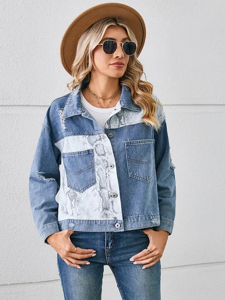 Tiermuster Kurze Jeansjacke