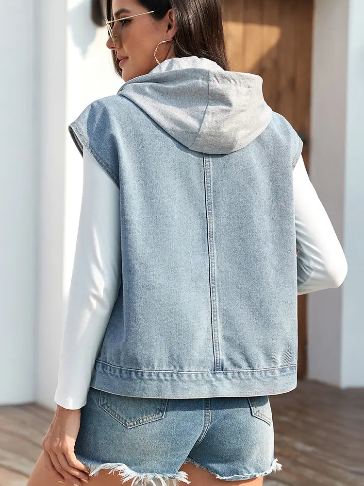 Zomer Gewassen Denim Knop-Down Vest