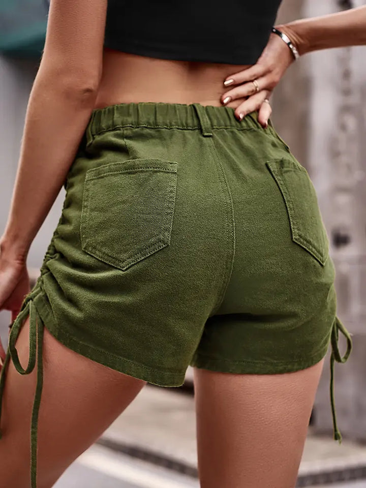 Shorts cargo en denim à cordon de serrage décontractés américains