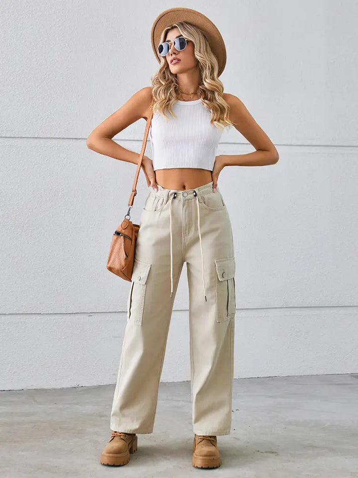 Adjustable Drawstring Denim Pants