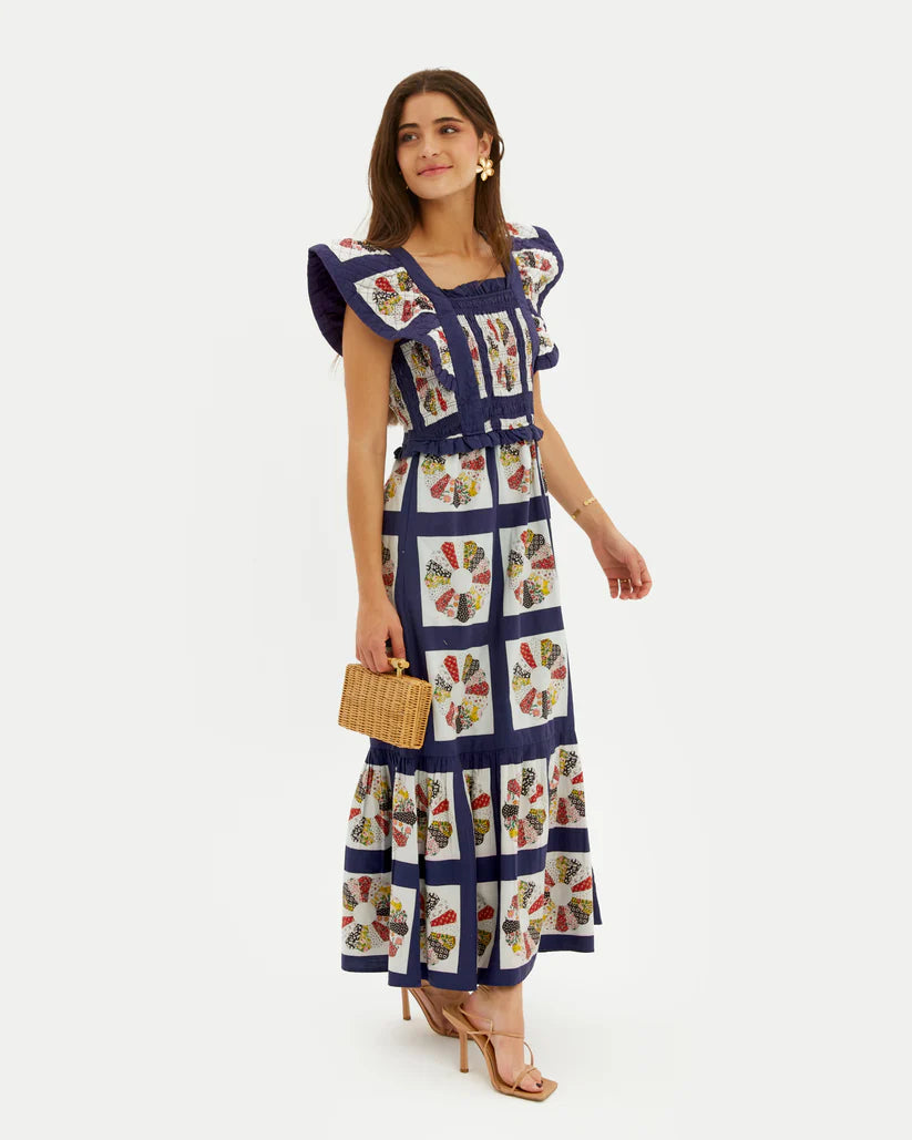 Vestido longo de algodão estampado