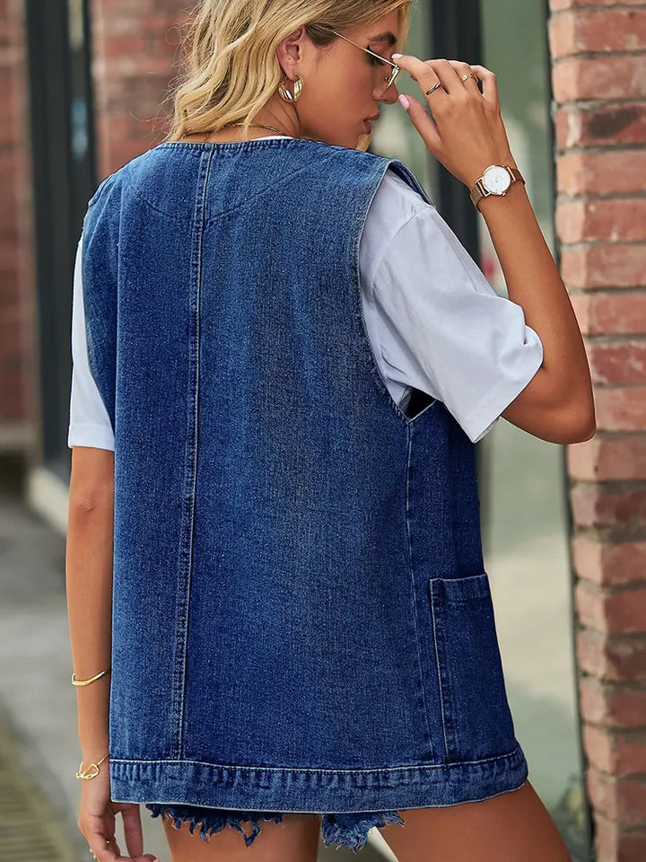 Stylish Sleeveless Denim Vest