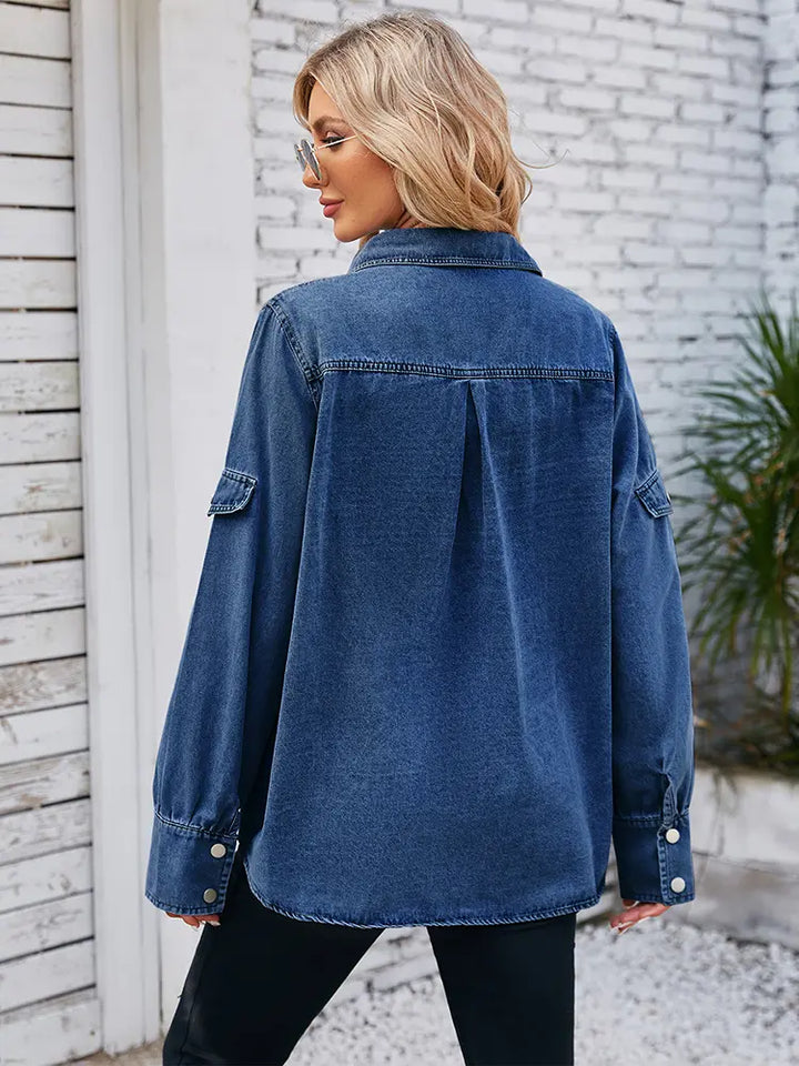 Lente Vier-Knoop Lange Mouw Denim Shirt