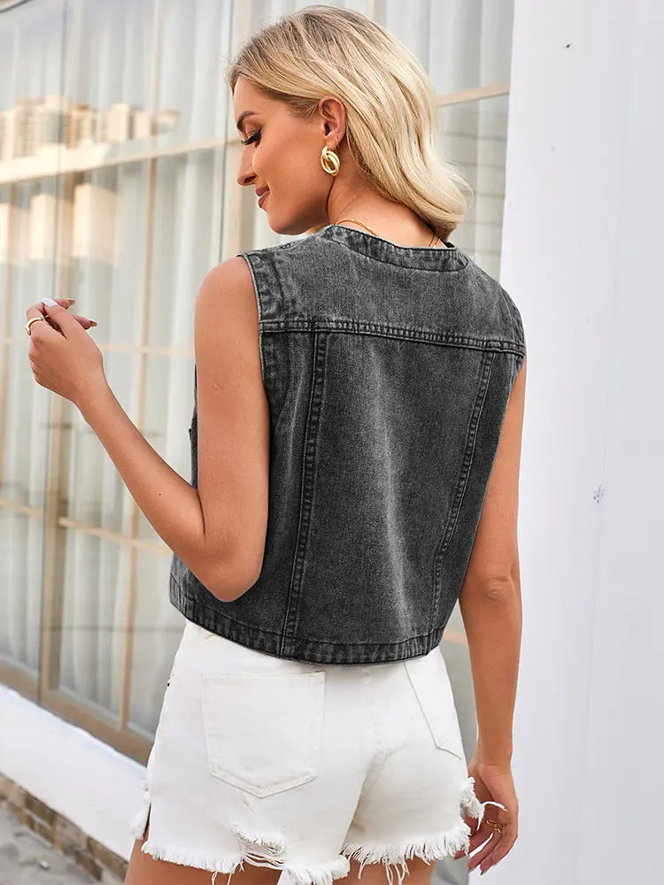 Forårsvaske denim vest top