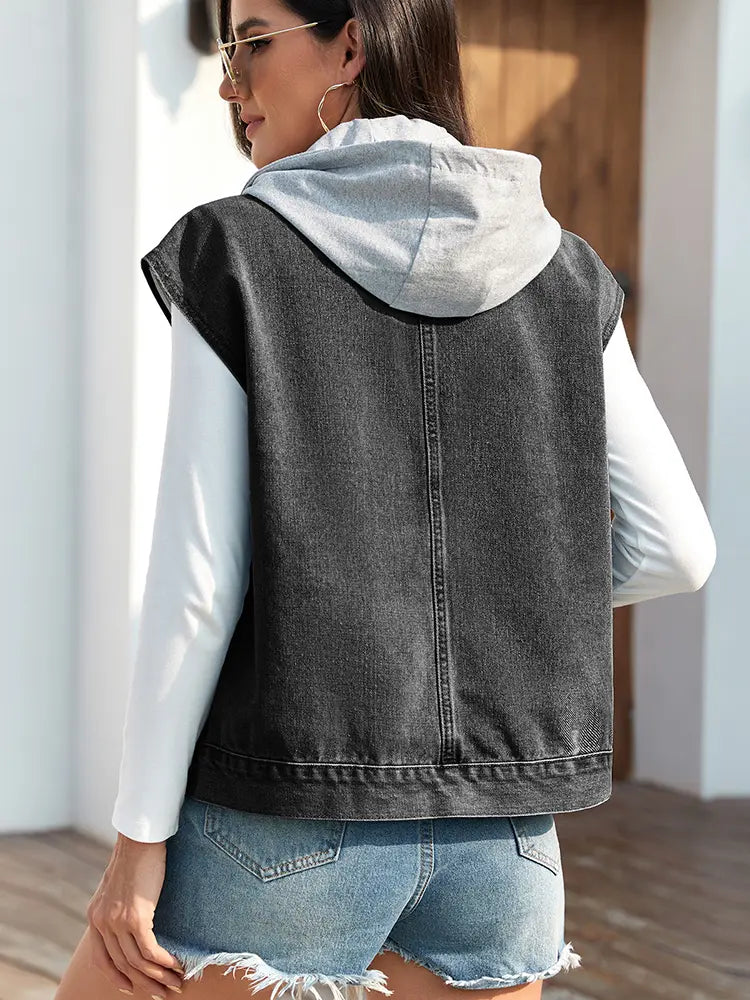 Zomer Gewassen Denim Knop-Down Vest