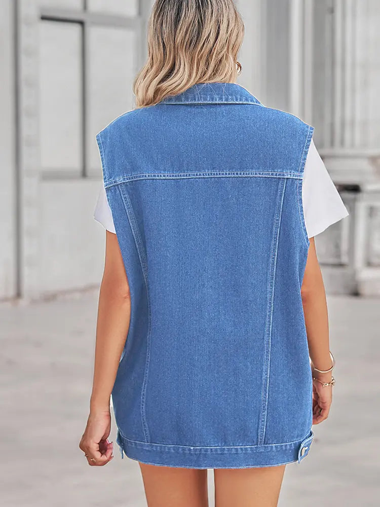 Retro Geometrisches Patchwork Denim-Weste