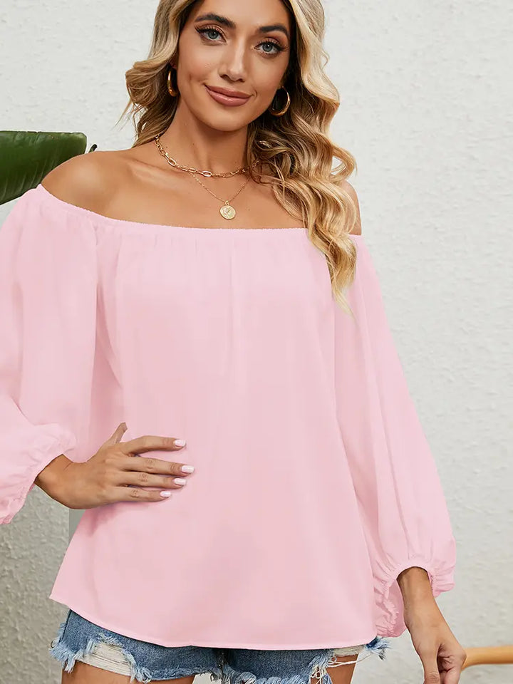 Off-Shoulder Solid Chiffon Bluse