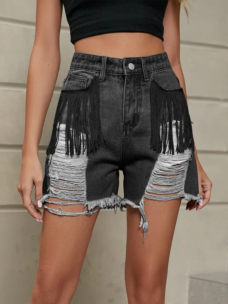 Fransen gewaschene Denim-Shorts