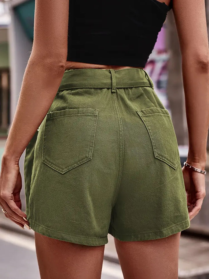 Elastic Waist Denim Cargo Skirt-Pants