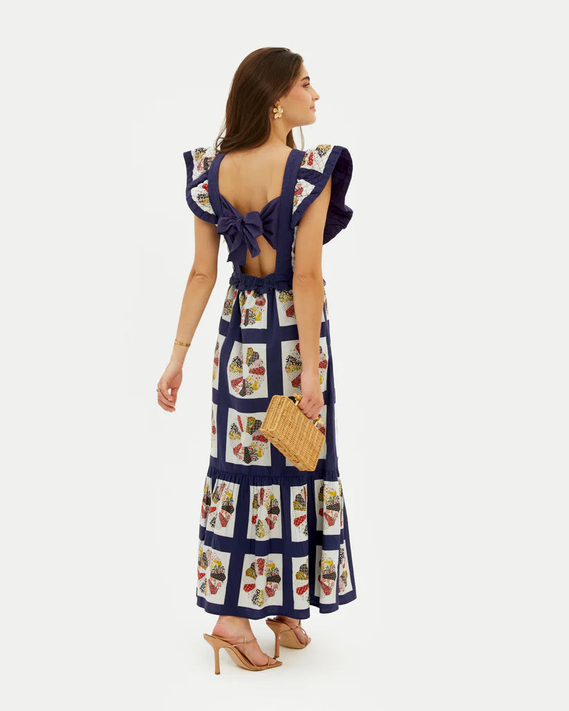 Vestido longo de algodão estampado