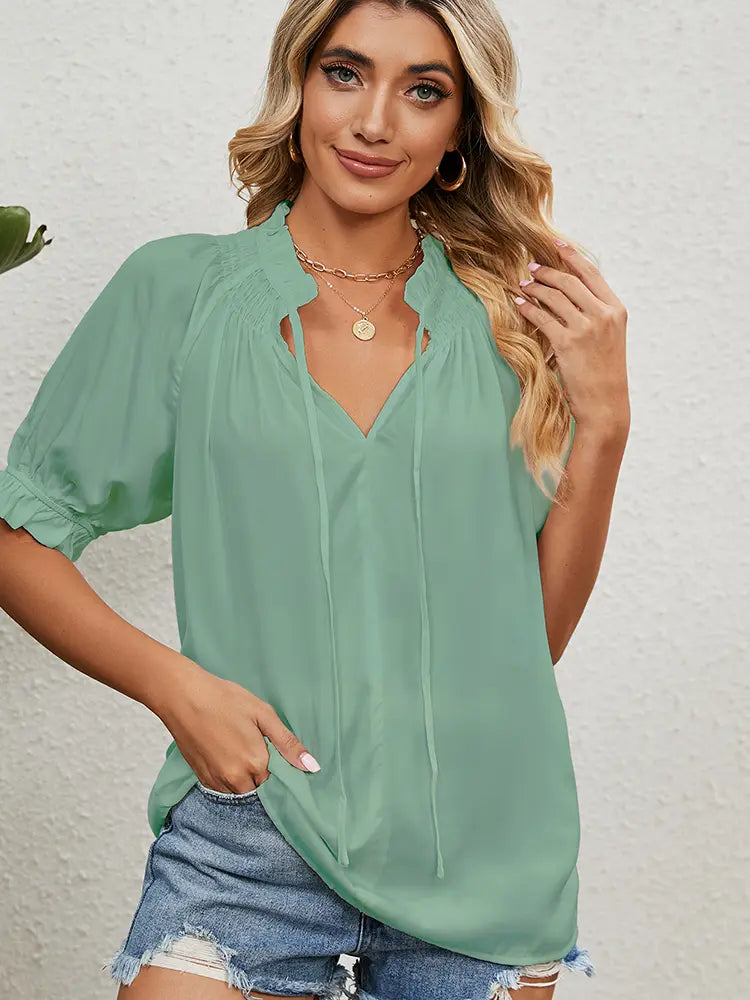 Princess Sleeve Drawstring Chiffon Top