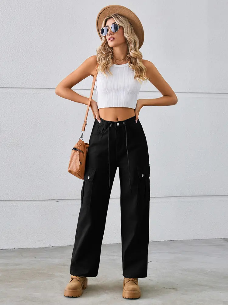 Adjustable Drawstring Denim Pants