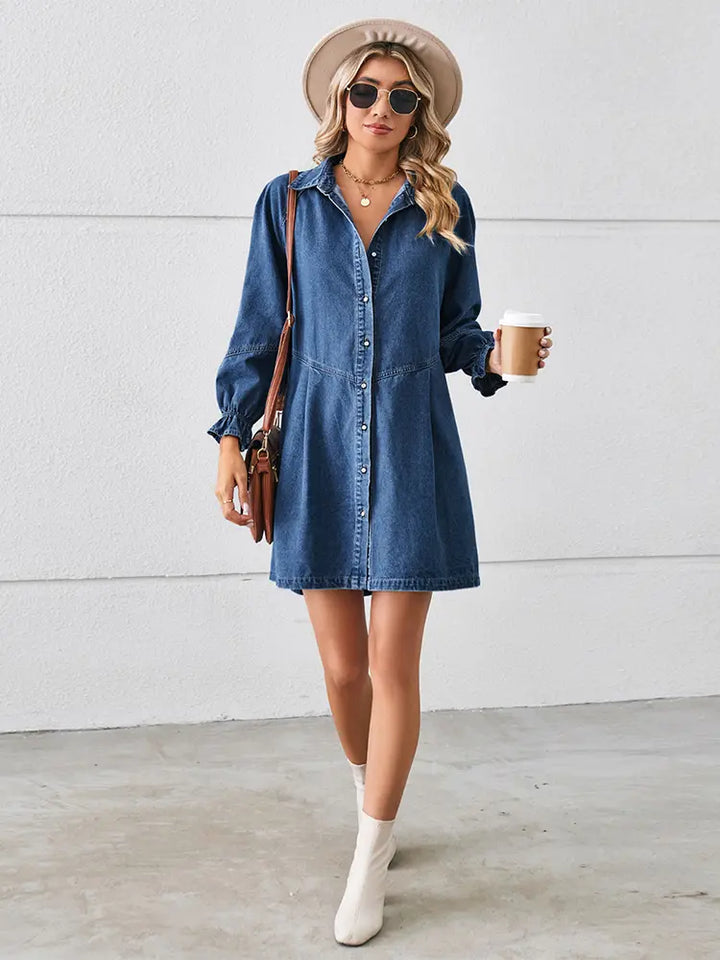 Robe en denim patchwork délavé et ample