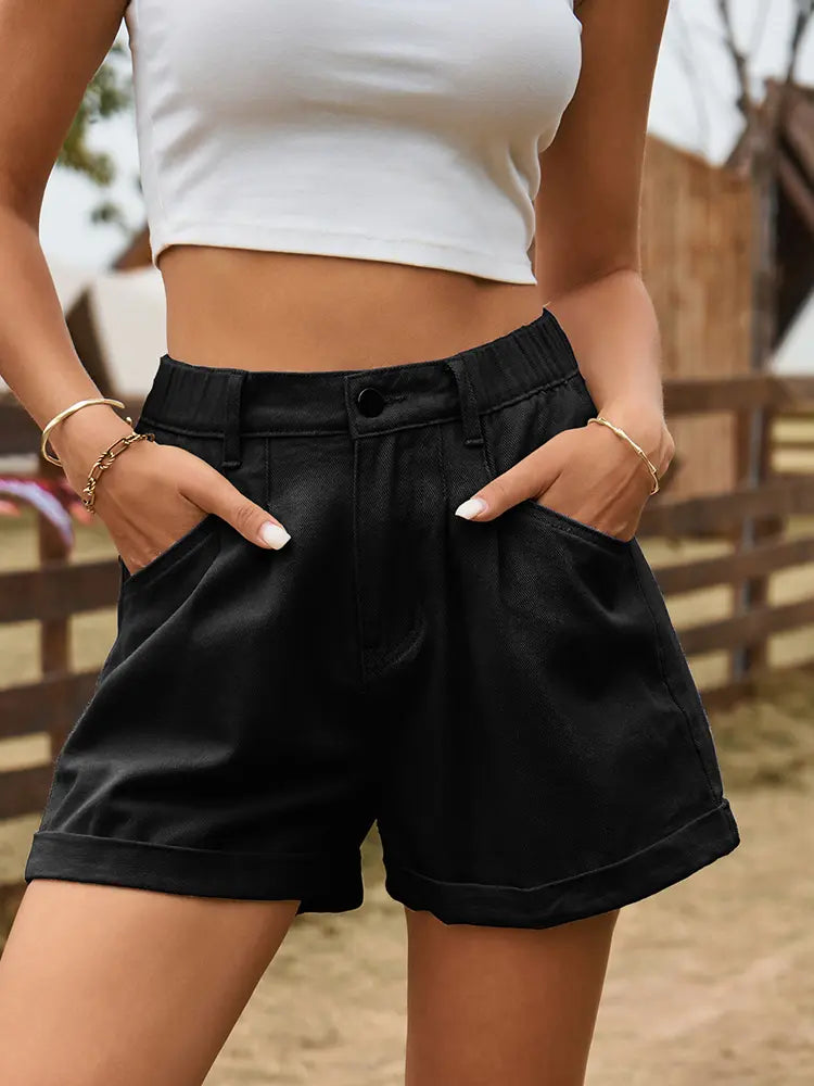 Maraming Gamit na Elastic Waist Denim Shorts