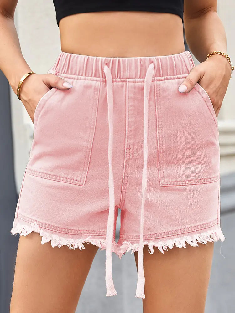 Hoge Taille Touwsluiting Denim Shorts