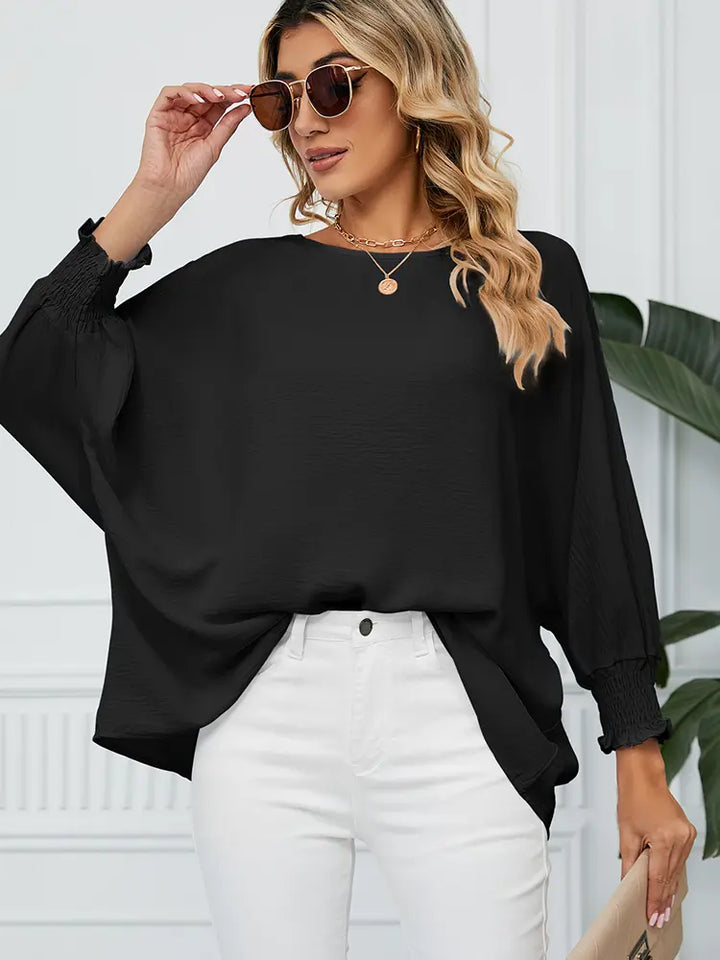 Løs Chiffon Bluse med 3/4 Ærmer