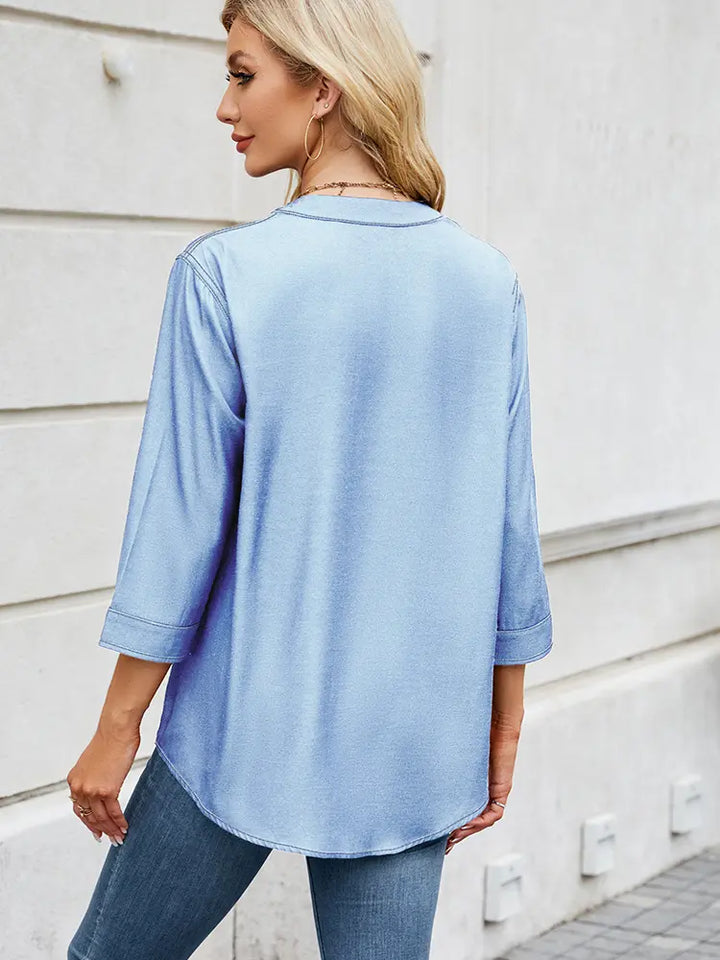 Casual Loose-Fit Lightweight Denim-Look Shirt